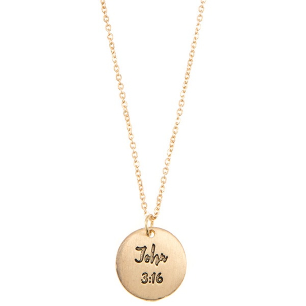 Gold Disc Necklace John 3:16 Inspirational Pendant - Picture 4 of 4